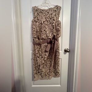 Tadashi Shoji lace overlay boulson ribbon dress